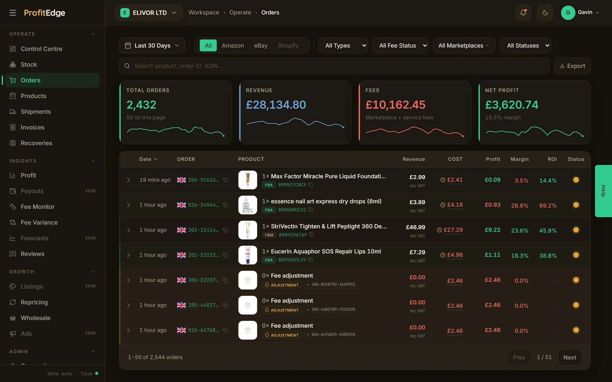 ProfitEdge Orders
