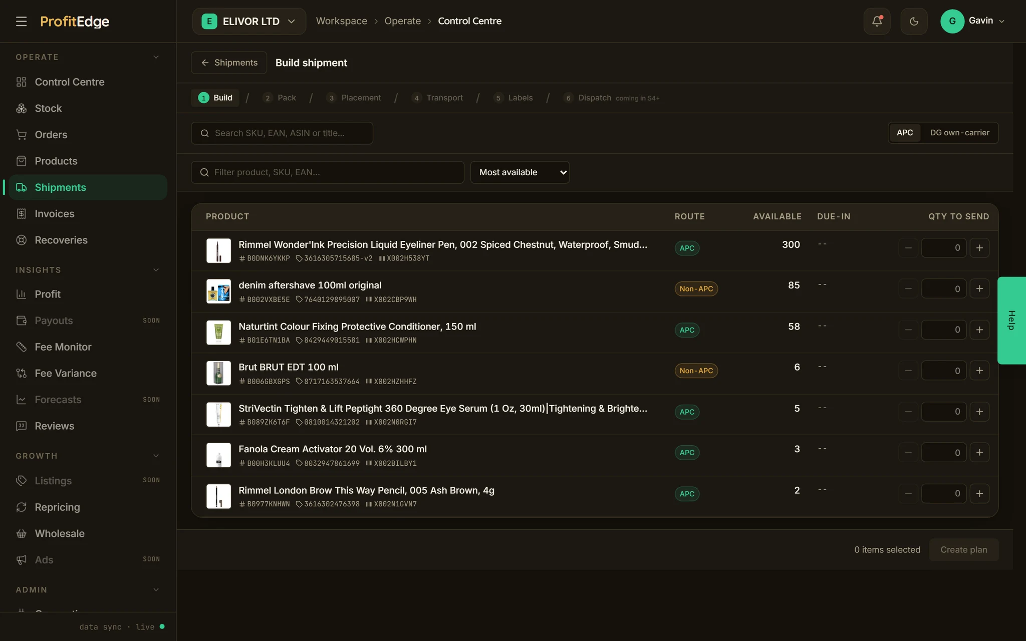 ProfitEdge Shipment Builds